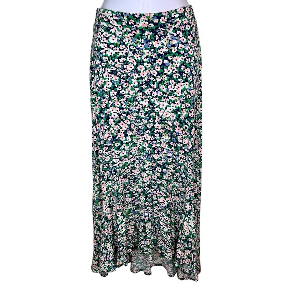 Talbots Green and White Ruffled High Low Maxi Skirt Size XS - Picture 3 of 12